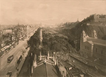 Edimburgo, Olhando para Calton Hill, do West End da Princes Street, 1902