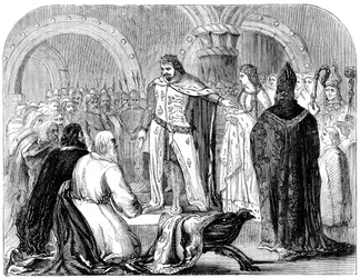 Edward I apresentando seu filho bebê ao galês, 1284