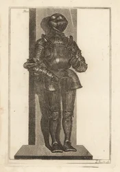 Elegante terno de armadura canelada trazido por Lord Warwick da Alemanha