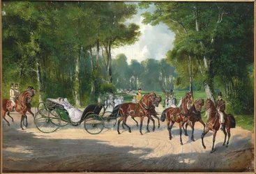Imperatriz Elisabeth numa carruagem no Prater de Viena, ca. 1860.