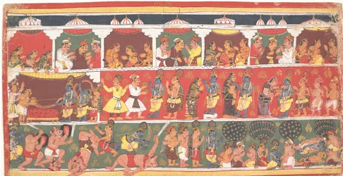 Encontros em Mathura: Página de um Bhagavata Purana disperso..., ca. 1700.