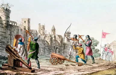 Tropas inglesas atacando uma cidade francesa, Guerra dos Cem Anos, 1337-1453 c1830
