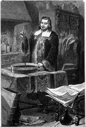 Evangelista Torricelli, físico italiano, inventando o barômetro de mercúrio, 1643 1873