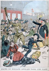 Excesso de soldados britânicos em uma estação ferroviária, 1902