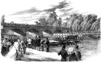 Experiências com a ponte do capitão Fowkes na Serpentine, Hyde Park, Londres, 1860