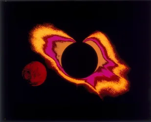 Fotografia em cores falsas do sol e da lua, c1970s