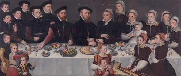 Retrato de família de Pierre de Moucheron, comerciante em Middelburg e Antuérpia, sua esposa Isabeau de Ge