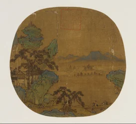 Leque montado como folha de álbum, dinastia Ming, 1368-1644.