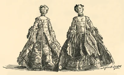 Boneca de moda em tafetá Watteau sacque com anágua hooped, c1750-1800, 1937