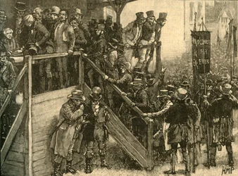 Padre John Murphy levando seus inquilinos a votar na eleição de Clare, Irlanda, 1828 c1890.