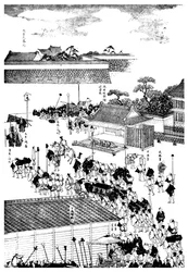 Procissão de chefes feudais entrando no palácio dos shoguns, Japão, 1904