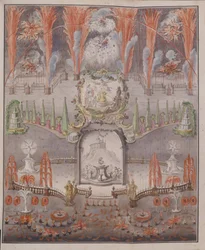 Fogo de artifício e iluminação em 17 de setembro de 1747 em Gostilitsy, meados do século XVIII