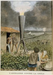 Disparando um canhão nas nuvens para evitar uma tempestade de granizo, 1901