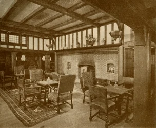 Sala para fumantes de primeira classe na Cunard Liner Franconia,.