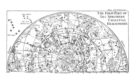 Primeira parte do mapa estelar do Hemisfério Celeste do Norte mostrando constelações, 1747