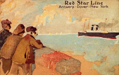 Pescador e marinheiros assistindo um transatlântico Red Star, c1900.