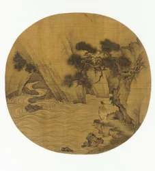Pesca por uma torrente de montanha, dinastia Ming, 1368-1644.
