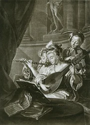 Flauta, violino e violão George Frederick Handel como jovem músico em Hamburgo, décimo oitavo século
