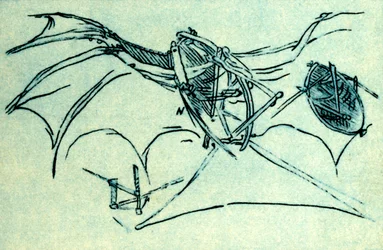 Máquina voadora projetada por Leonardo da Vinci, c1485, 1932.