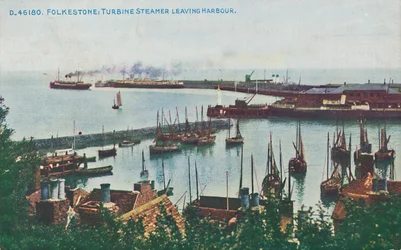 Folkestone: Navio a turbina que sai do porto, final do século XIX e início do século XX
