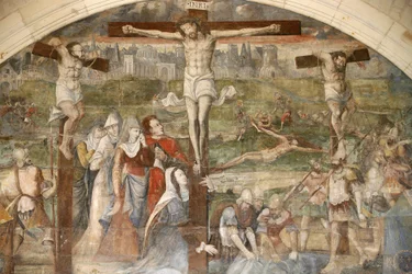 Fontevrault (Fontevraud) abbey house painting : ressurreição pintada por Thomas Pot por volta de 1563, Fontevraud, França