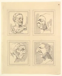 Quatro Cabeças de Characaturas de Leonardo da Vinci, de Desenhos de Wincelslaus Hollar, o..., 1786.