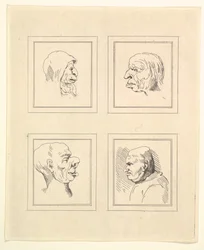 Quatro cabeças de Characaturas de Leonardo da Vinci, de Desenhos de Wincelslaus Hollar, o ..., 1786.