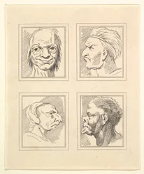 Quatro cabeças de Characaturas de Leonardo da Vinci, de Desenhos de Wincelslaus Hollar, o ..., 1786.
