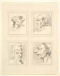 Quatro cabeças de Characaturas de Leonardo da Vinci, de Desenhos de Wincelslaus Hollar, o ..., 1786.