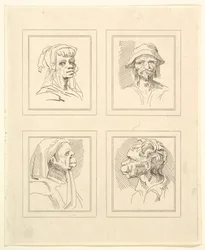 Quatro cabeças de Characaturas de Leonardo da Vinci, de Desenhos de Wincelslaus Hollar, o ..., 1786.