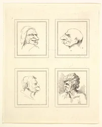 Quatro cabeças de Characaturas de Leonardo da Vinci, de Desenhos de Wincelslaus Hollar, o ..., 1786.