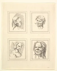 Quatro cabeças de Characaturas de Leonardo da Vinci, de Desenhos de Wincelslaus Hollar, o ..., 1786.