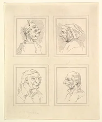 Quatro cabeças de Characaturas de Leonardo da Vinci, de Desenhos de Wincelslaus Hollar, o ..., 1786.