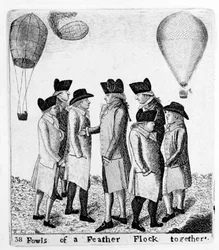 Aves de um rebanho de penas juntos, um grupo de aeronautas, c1785
