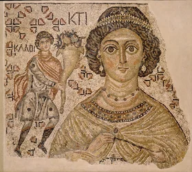 Fragmento de um mosaico de piso com uma personificação de Ktisis, bizantino, 500-550.