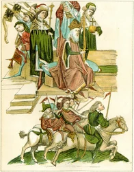 Frederick I recebe uma cópia de uma ilustração de Brandenburg da crônica ilustrada Richentals, c. 1440