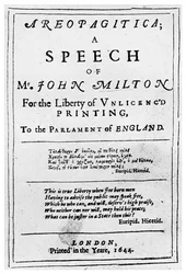 Liberdade de imprensa: página de rosto da Areopagitica de John Milton, 1644 1956
