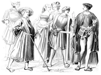 Nobres e mulheres franceses, um guarda da guarda e um cavalheiro, século 1549