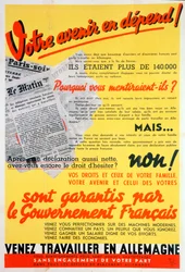 Cartaz de trabalhadores franceses para a Alemanha, c1942-c1944