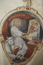 Fresco na igreja Maglie : pintura de São Lucas, Maglie, Itália