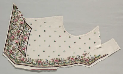 Parte da frente de um colete, final dos anos 1700.