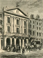 Parte dianteira do teatro velho de Drury Lane, 1881.