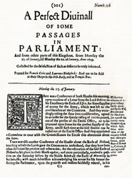 Primeira página de Um Diurno Perfeito de Algumas Passagens no Parlamento, 1643 1905