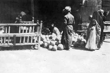 Barraca de frutas, Bagdá, Mesopotâmia, Primeira Guerra Mundial, 1918