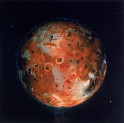 Visão completa de Io, uma das luas de Júpiter, 1979