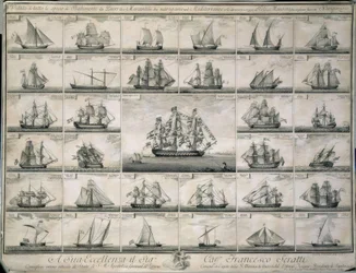 GRAVURA DOS NAVIOS DE GUERRA E NAVIOS MERCANTES QUE NAVEGARAM NO MAR MEDITERRÂNEO