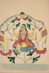 Gajalakshmi: Lakshmi com elefantes, de 1800.