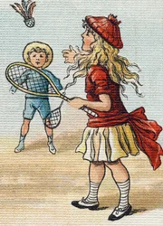 Jogo da Roda. Gravura em "Alfabeto de ma petite fille". Bernardin-Bechet e Fils, livreiros-editores, Paris, por volta de 1895. Álbum inquebrável em lona. Bibliotheque des Bebes. 12 páginas. Álbum contendo um método de leitura e um abeced ilustrativo.