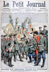 O general Dragomirov beija a bandeira antes que as tropas partam para a Guerra Russo-Japonesa, 1904