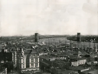 Vista geral mostrando a ponte de Brooklyn, Nova York, EUA, 1895.